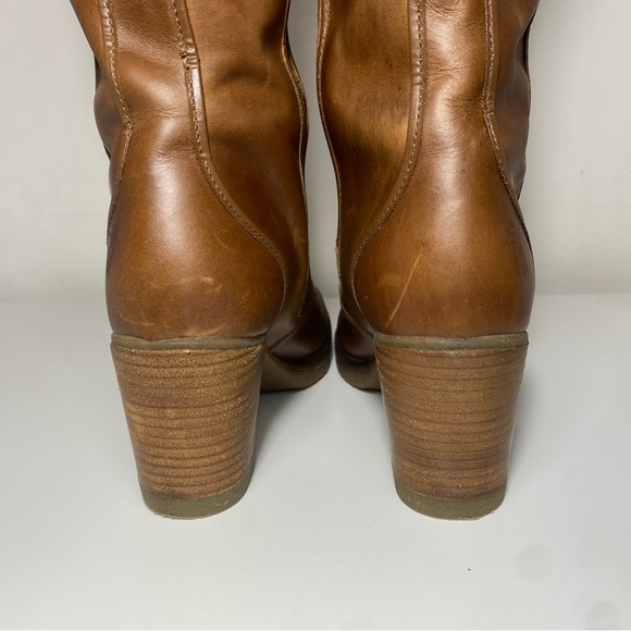 Fly London| Brown Leather Heeled Round Toe Boots With Zippers - Picture 10 of 17